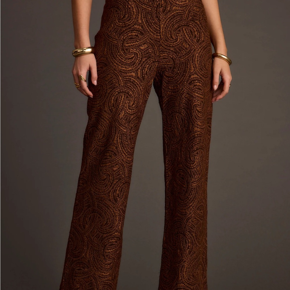 12th Tribe Brown Patterned Wide Leg Pants